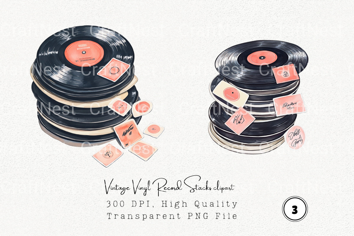 Vintage Vinyl Stacks Clipart Log Book