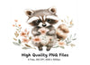 Cute Raccoon with Flowers Clipart Bundle