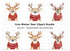 Smiling Reindeer with Red Scarf Clipart Bundle