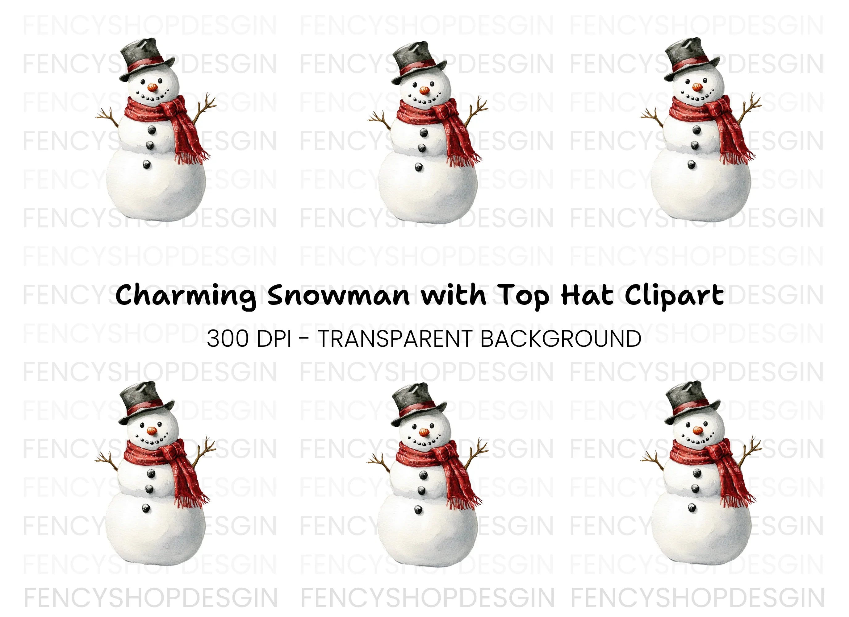 Charming Snowman with Top Hat Clipart Bundle