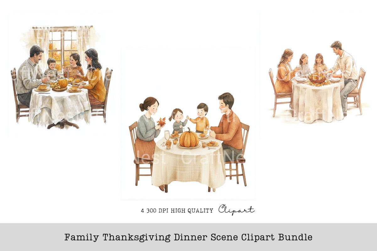 Thanksgiving Dinner Scene Clipart Bundle