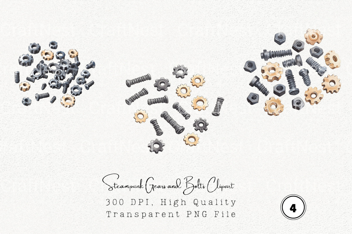 Steampunk Gears And Bolts Clipart Bundle