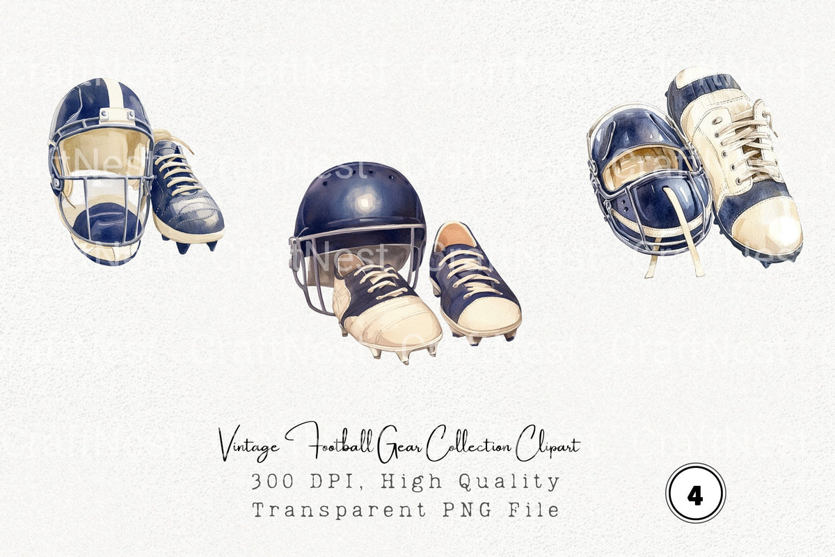 Vintage Football Gear Clipart Bundle