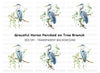 Heron on Branch with Green Leaves Clipart Bundle