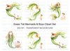 Green Mermaids and Human Kids Clipart Bundle