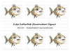 Cute Spiky Pufferfish Clipart Bundle