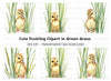 Adorable Ducklings in Green Grass Clipart Bundle