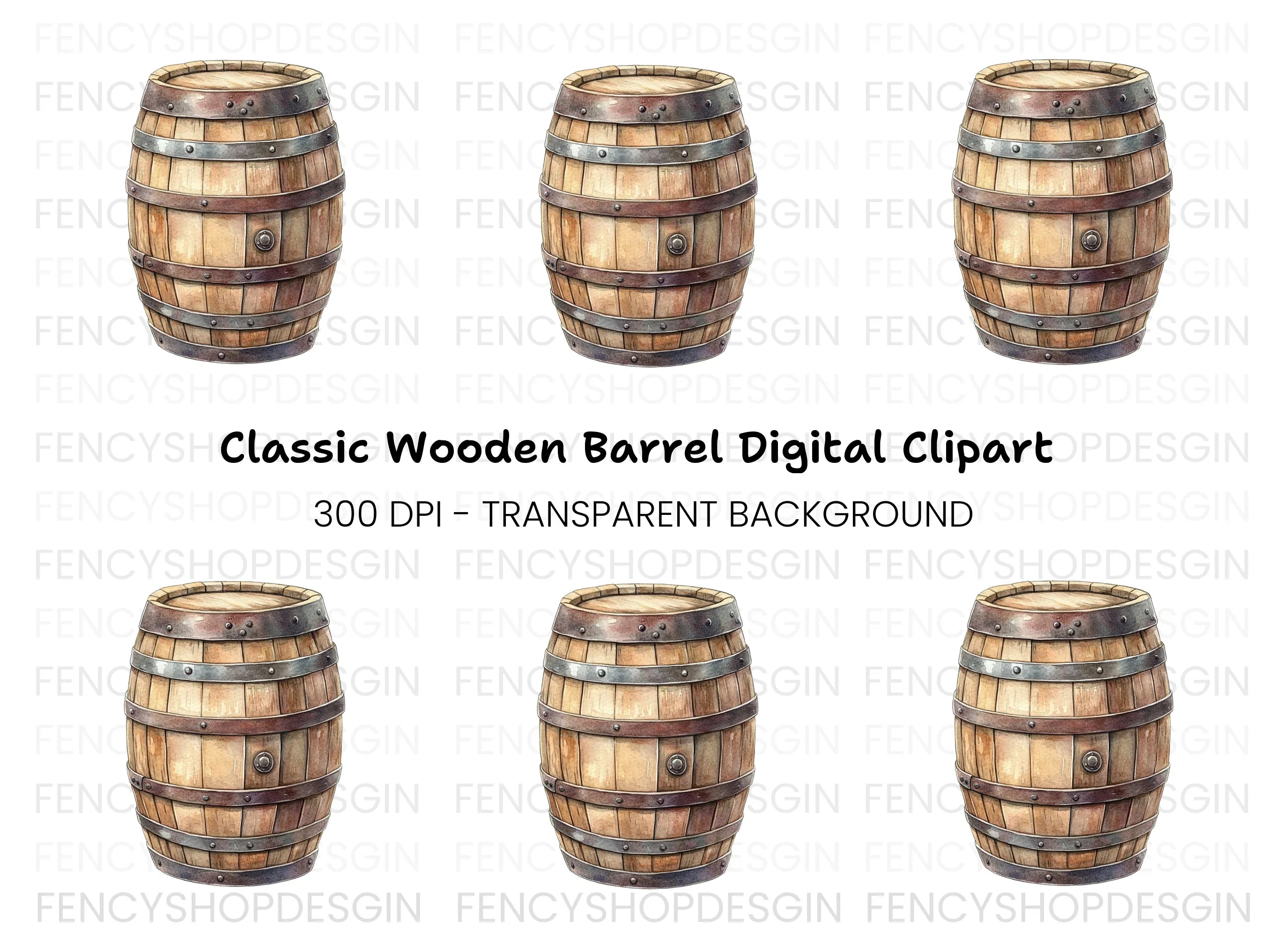 Classic Wood Barrel Illustration Clipart Bundle