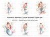 Romantic Mermaid Couple Bubbles Clipart Bundle