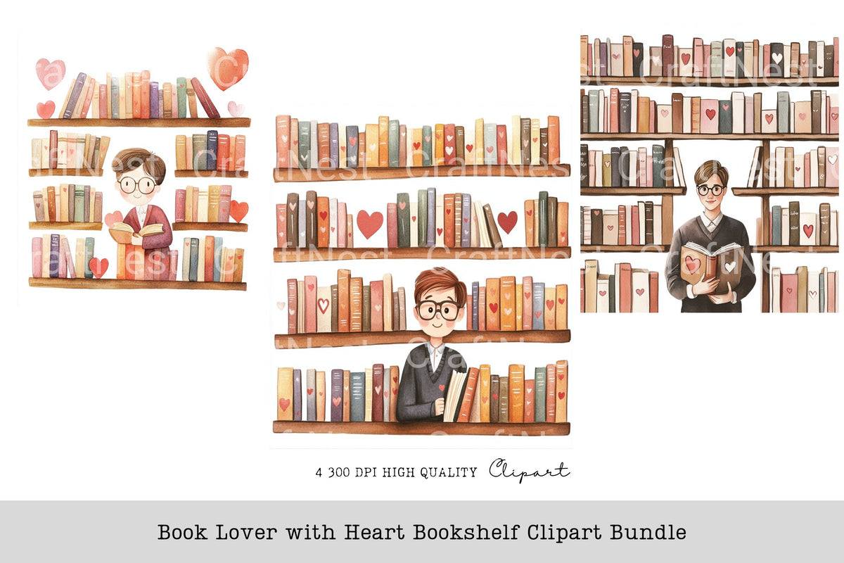 Lover With Heart Bookshelf Clipart Planner
