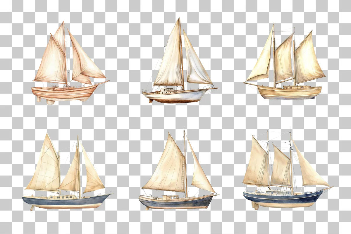 Vintage Sailboat Nautical Scene Clipart Bundle - CraftNest - Digital Crafting and Art