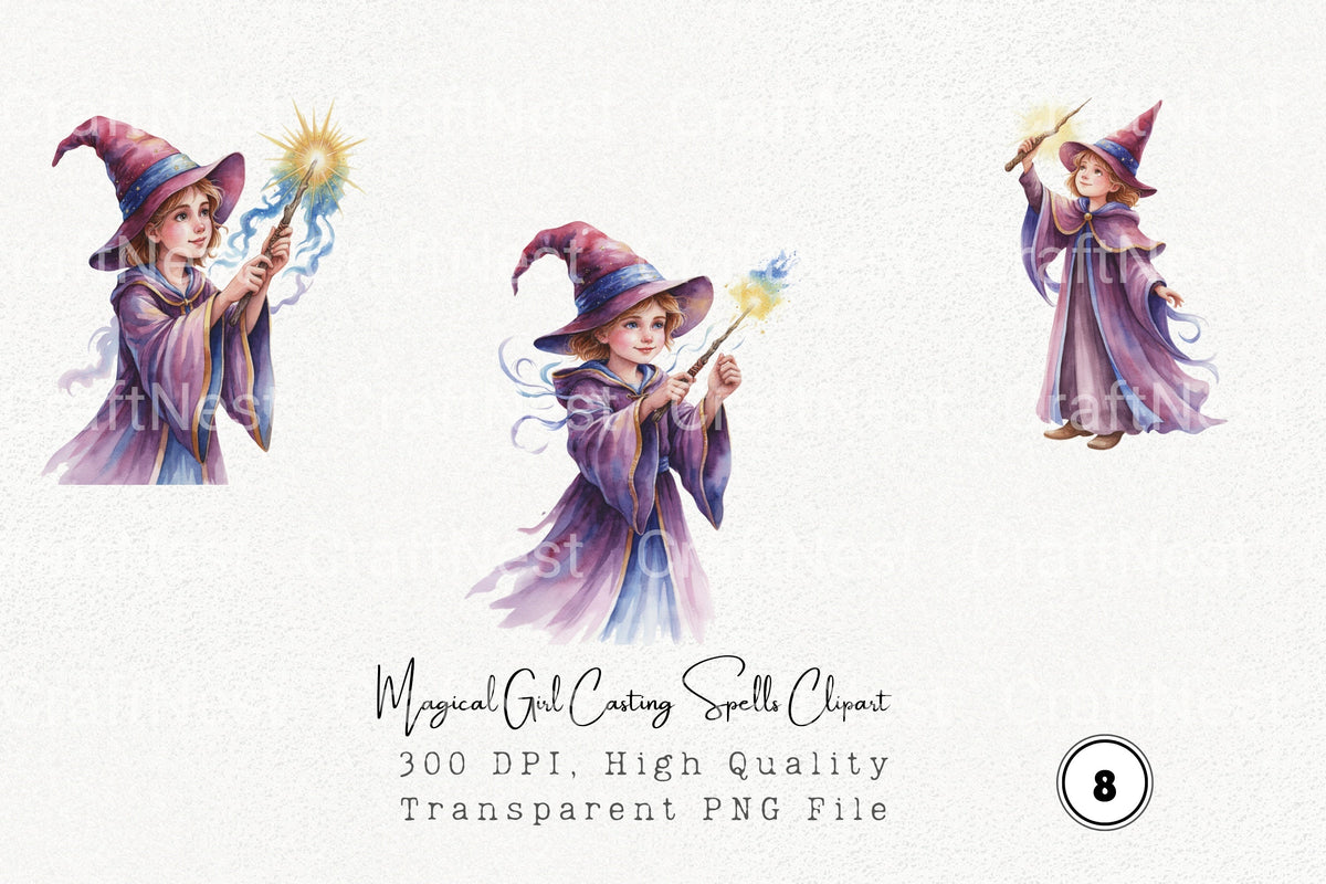 Magical Girl Reading Books Clipart Planner