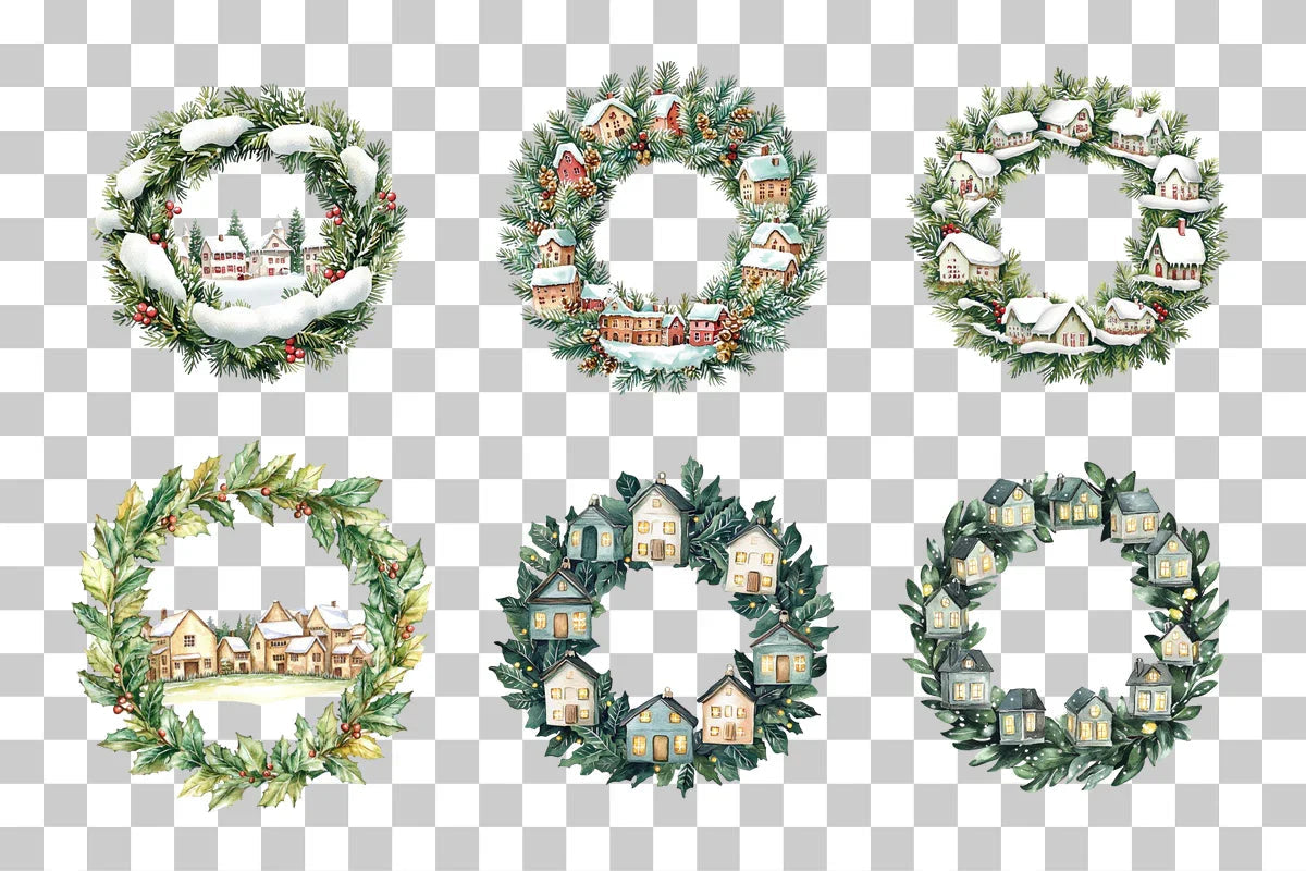 Christmas Village Wreath Scene Clipart Bundle - CraftNest - Digital Crafting and Art