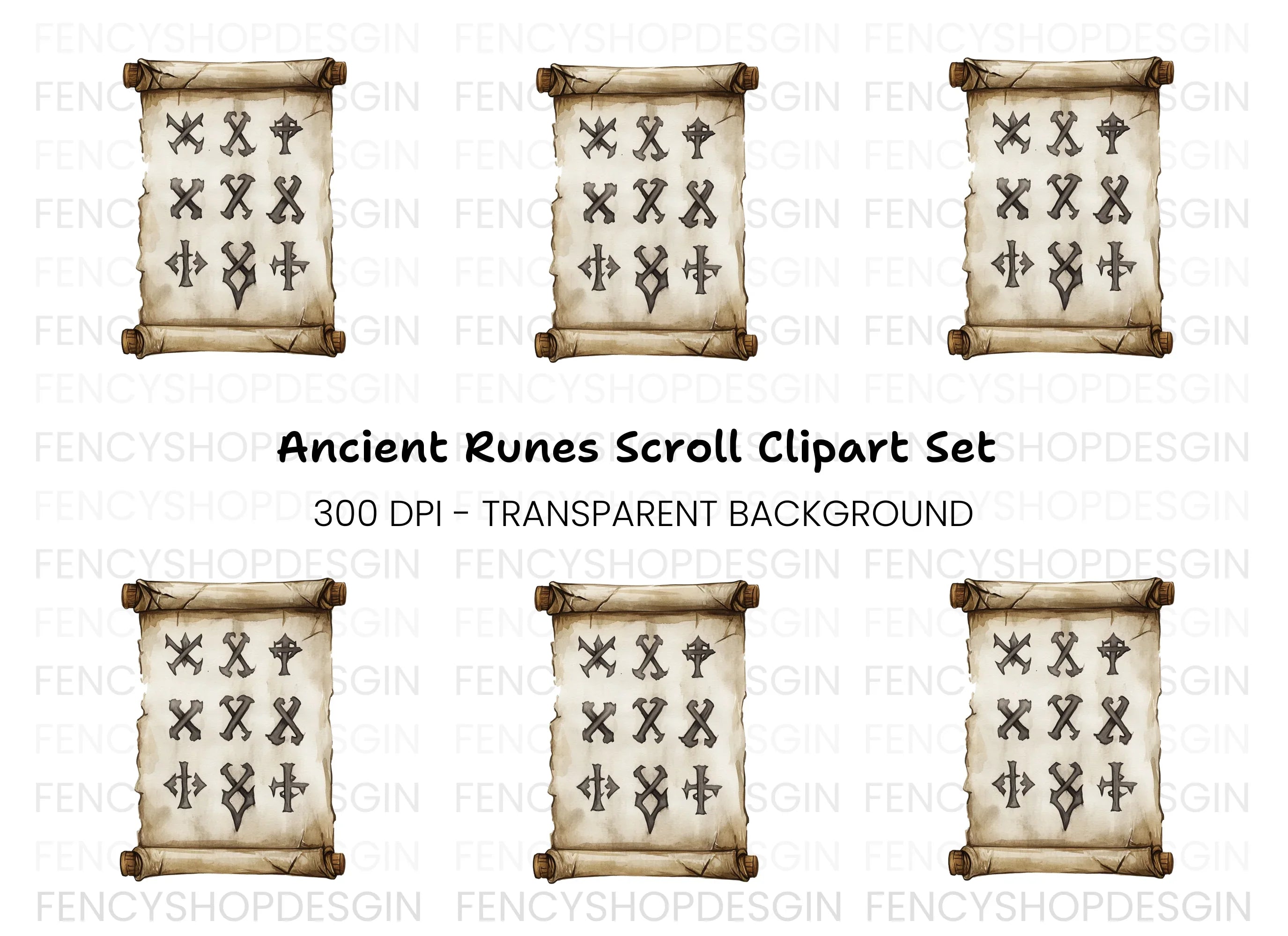 Ancient Scroll Mysterious Symbols Clipart Bundle