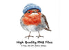 Cute Robin Birds in Blue Hats Clipart Bundle