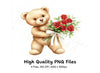 Cute Teddy Bear with Red Roses Clipart Bundle