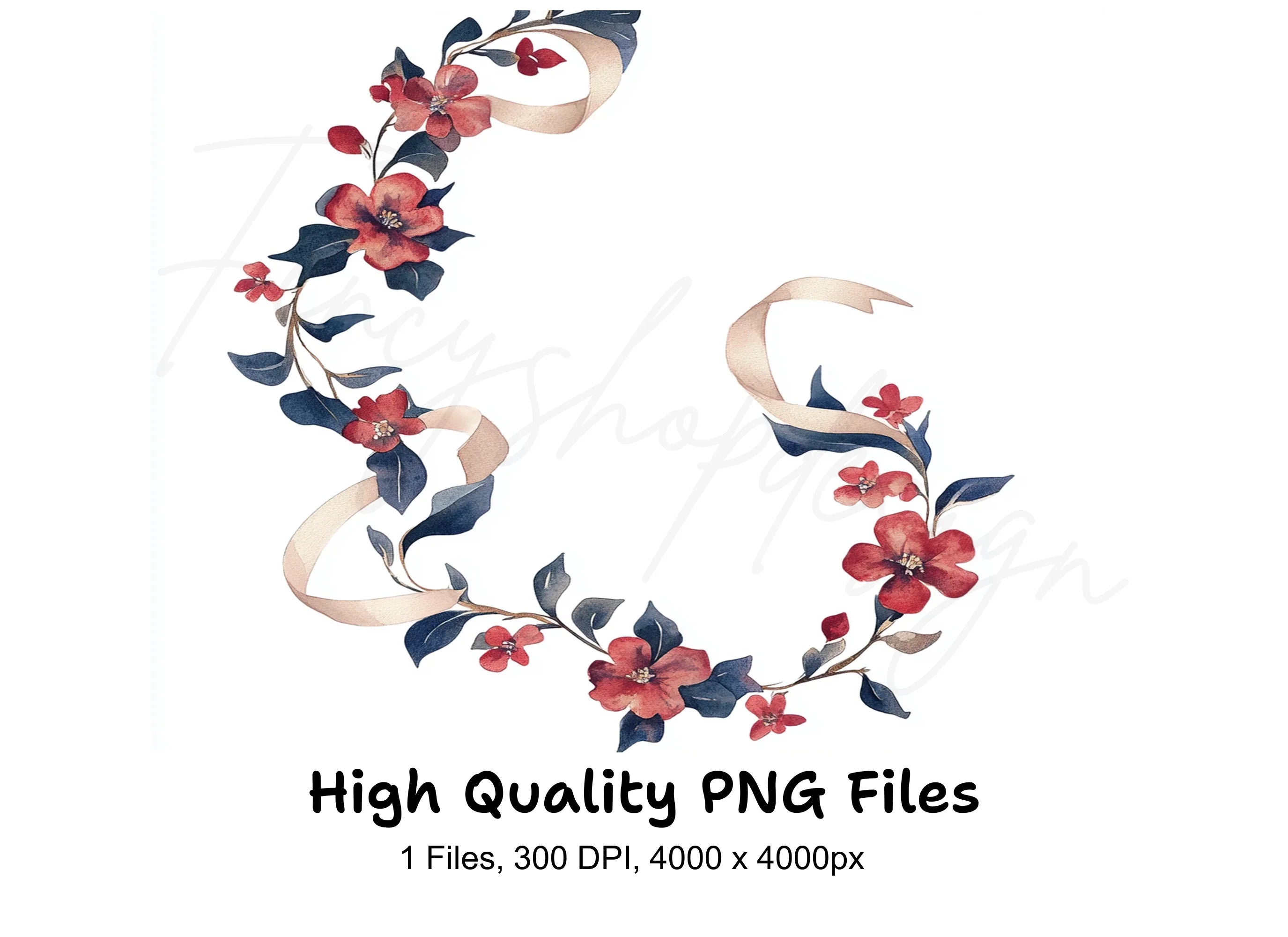 Elegant Red Floral Wreath with Ribbon Clipart Bundle