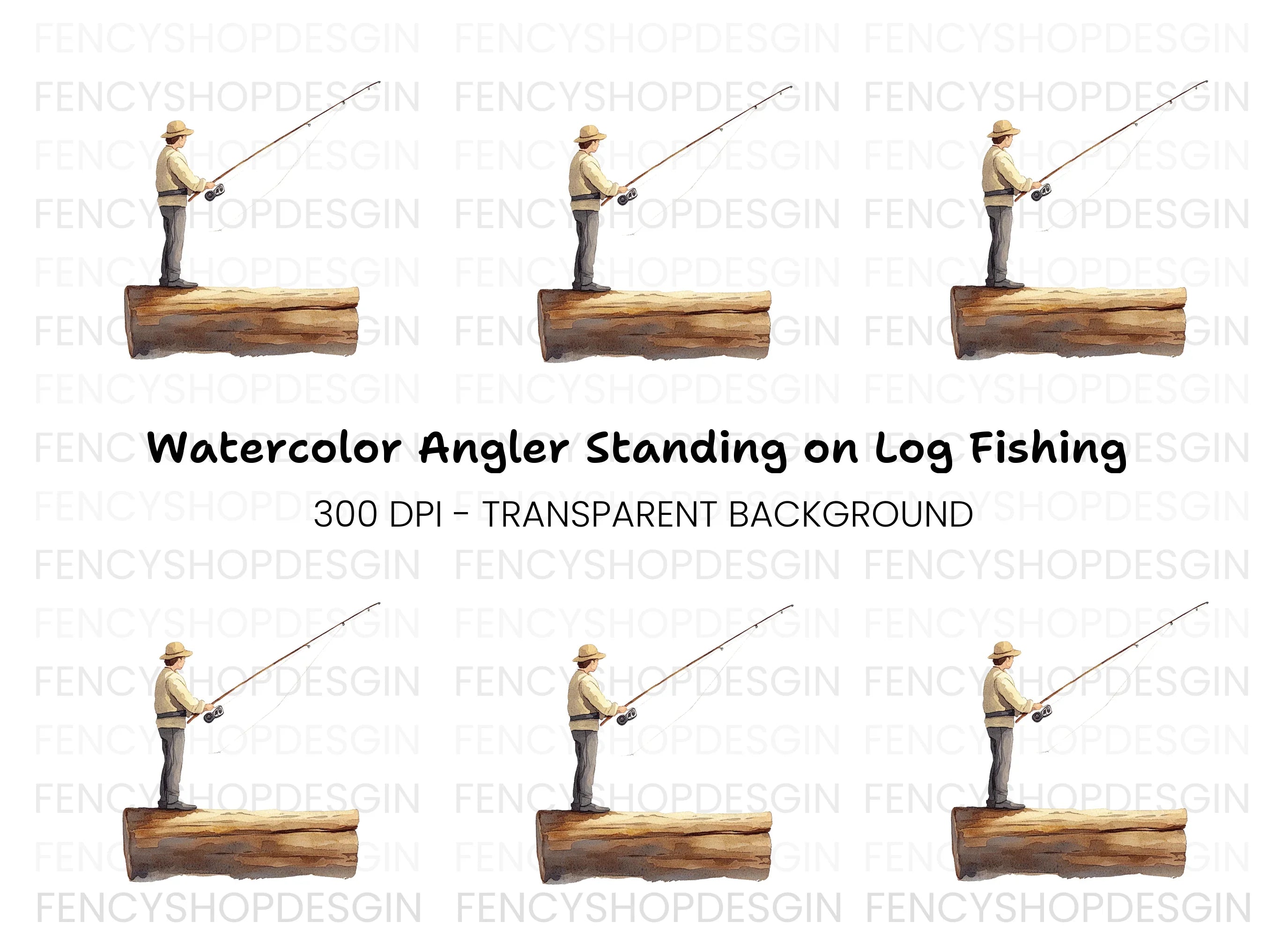Fisherman on Log Clipart Bundle