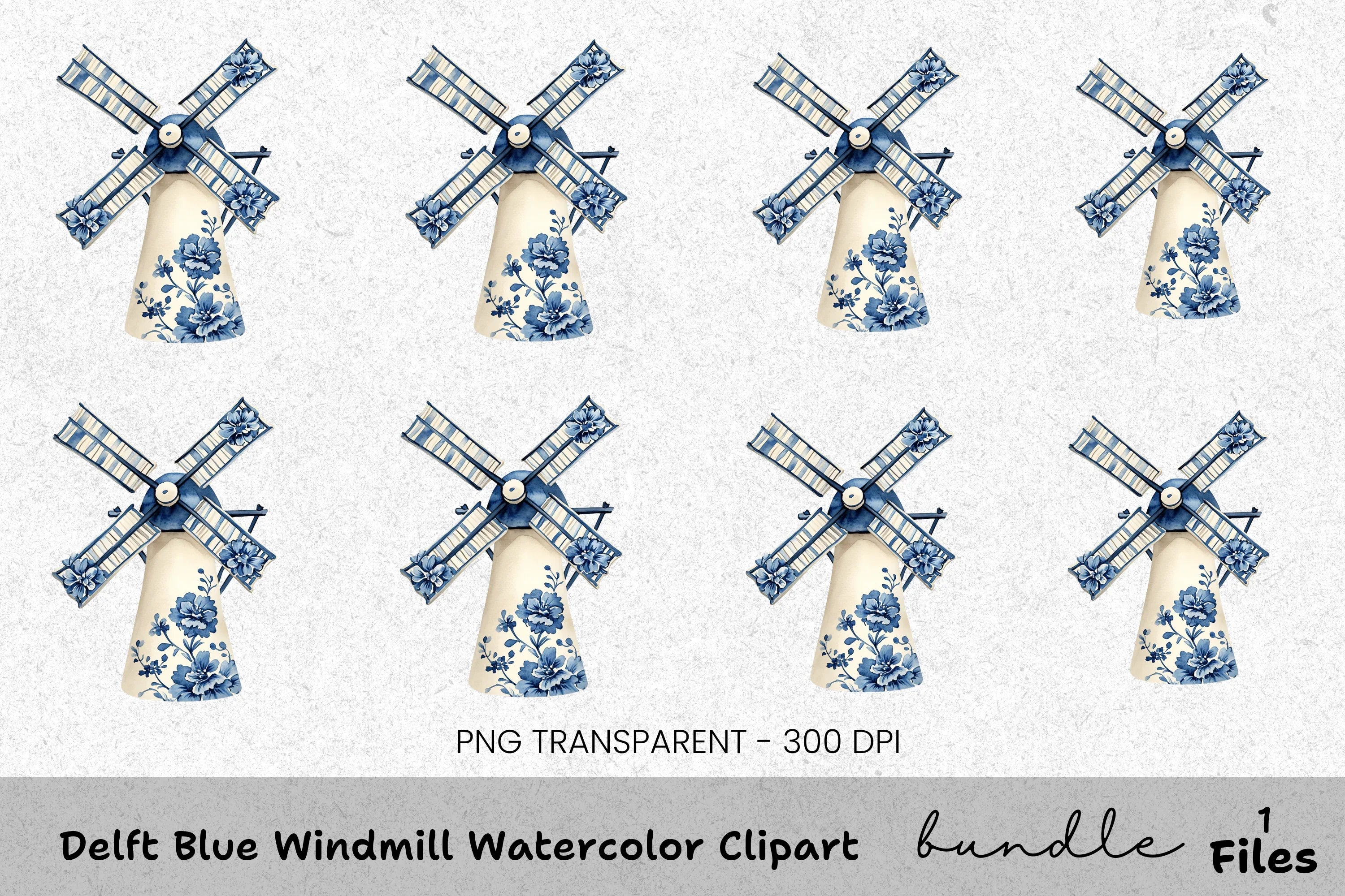Delft Blue Windmill Clipart Bundle