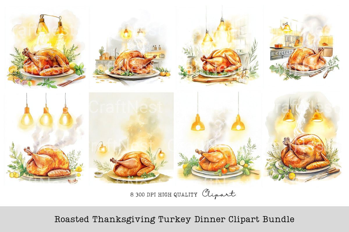 Roasted Thanksgiving Turkey Dinner Clipart Bundle