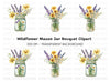 Wildflower Mason Jar Bouquets Clipart Bundle