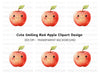 Cute Kawaii Red Apple Clipart Bundle