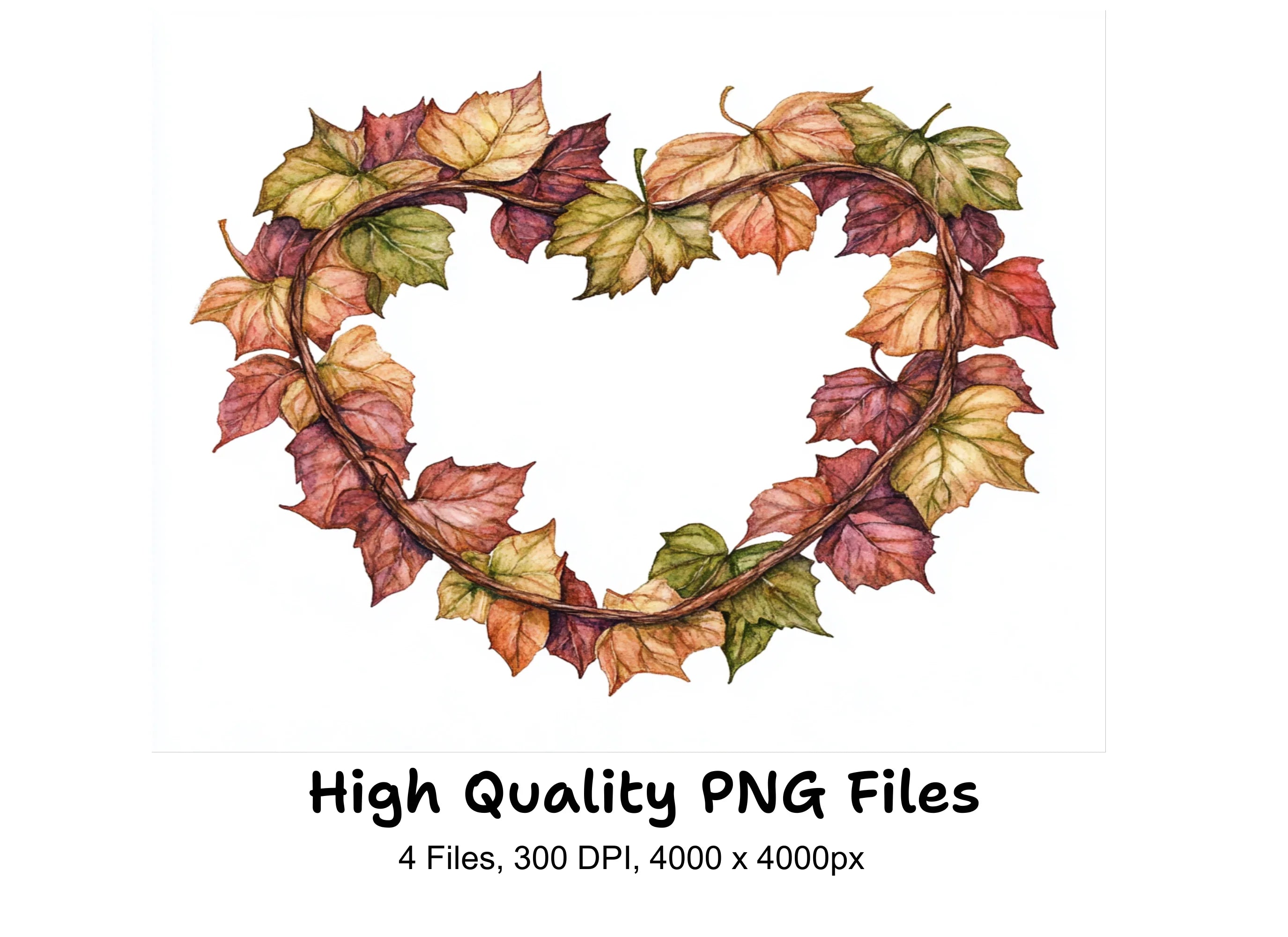 Autumn Maple Leaf Heart Wreath Clipart Bundle