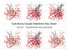 Cute Bunny Couple with Red Ribbons Clipart Bundle