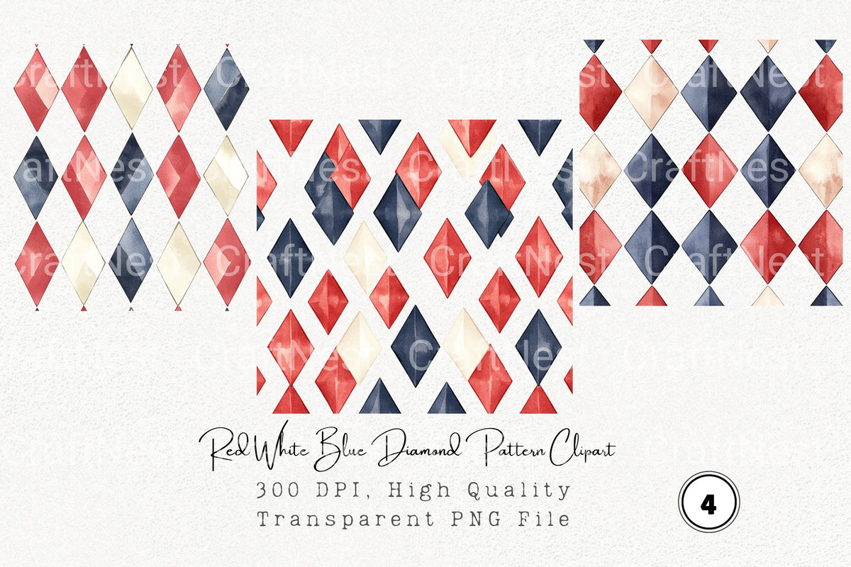 Red White Blue Diamond Pattern Clipart Bundle