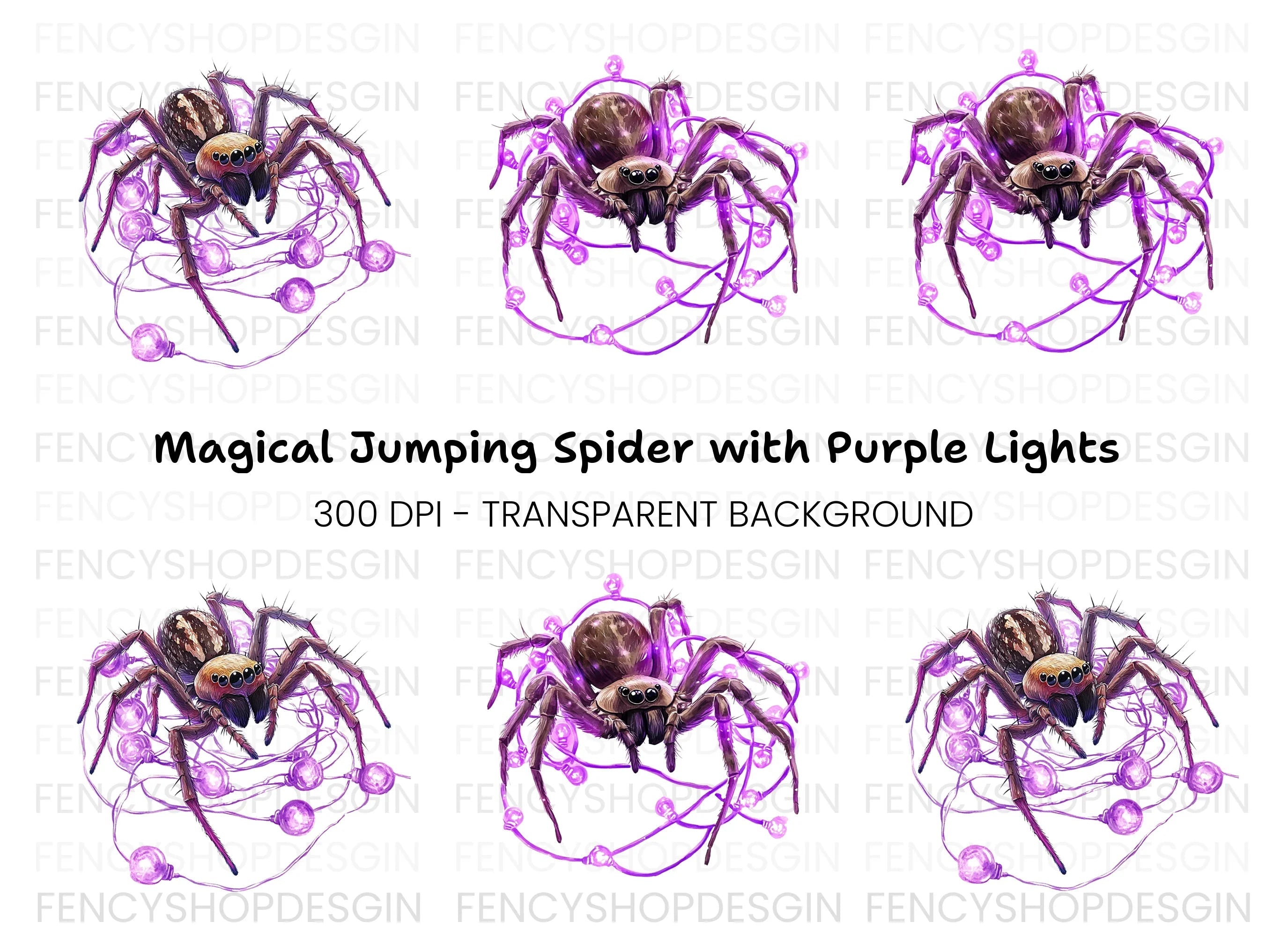 Jumping Spider with Purple Lights Clipart Bundle