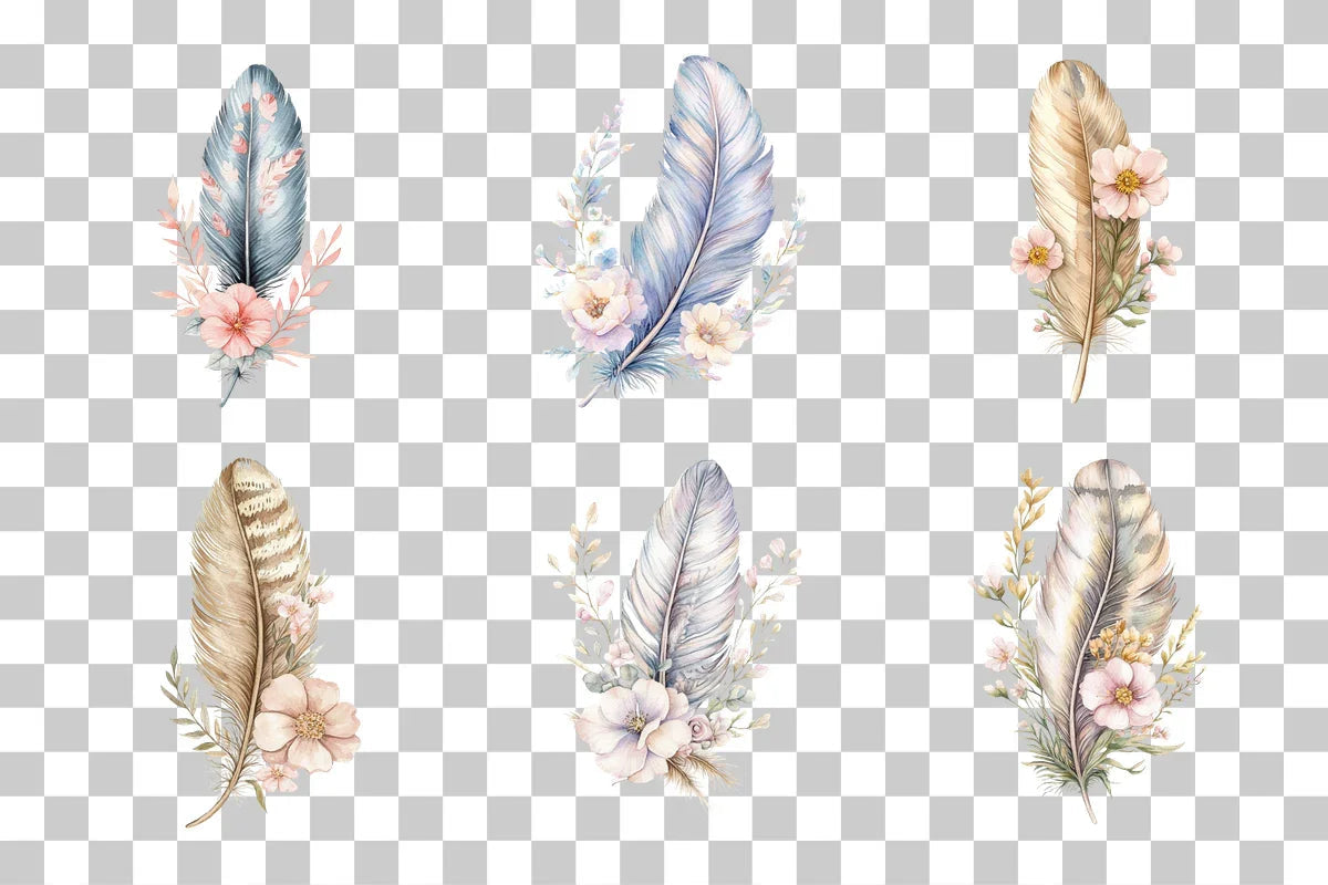 Floral Feather Boho Art Clipart Bundle - CraftNest - Digital Crafting and Art