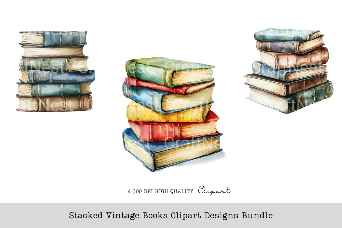 Stacked Vintage Books Clipart Designs Planner