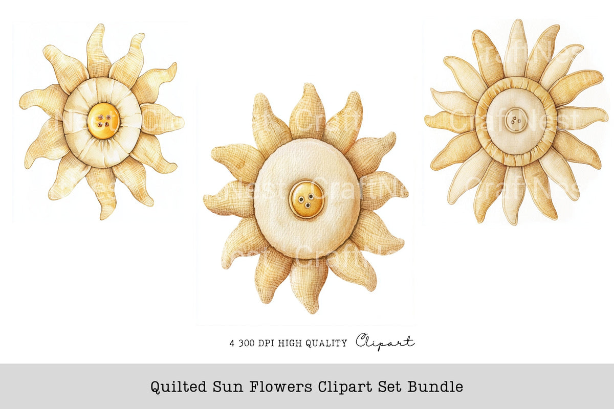 Quilted Sun Flowers Clipart Bundle