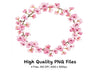 Pink Sakura Flower Wreath Clipart Bundle