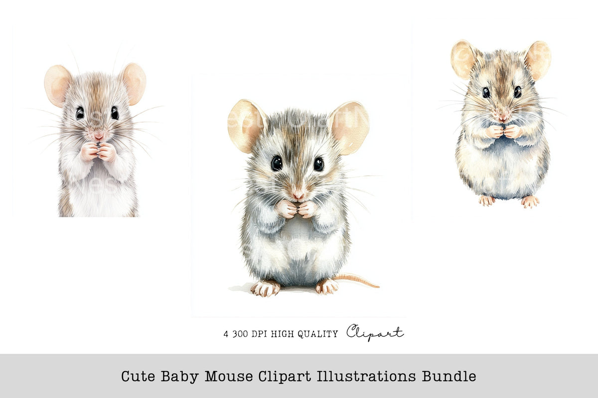 Cute Baby Mouse Illustrations Clipart Bundle