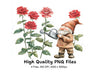 Garden Gnomes Watering Red Roses Clipart Bundle