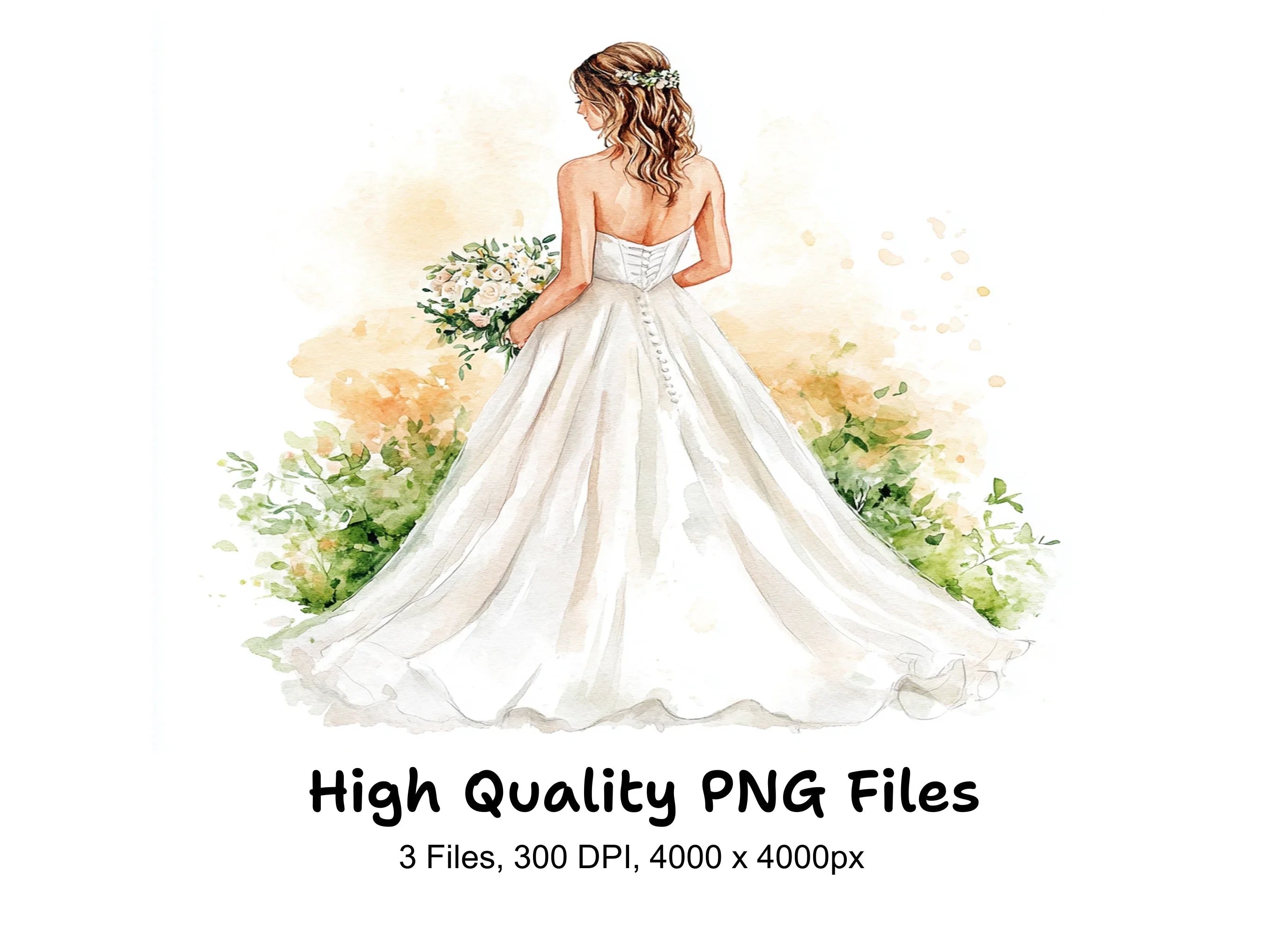 Elegant Bride Wedding Dress Clipart Bundle
