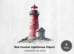 Red Coastal Lighthouse Clipart Bundle - CraftNest - Digital Crafting and Art