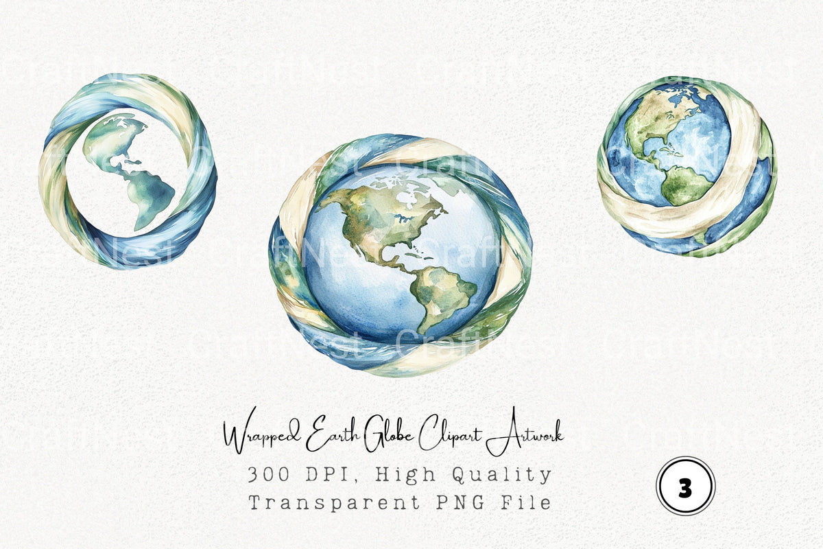 Wrapped Earth Globe Artwork Clipart Bundle