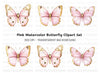 Pink and Gold Butterfly Clipart Bundle