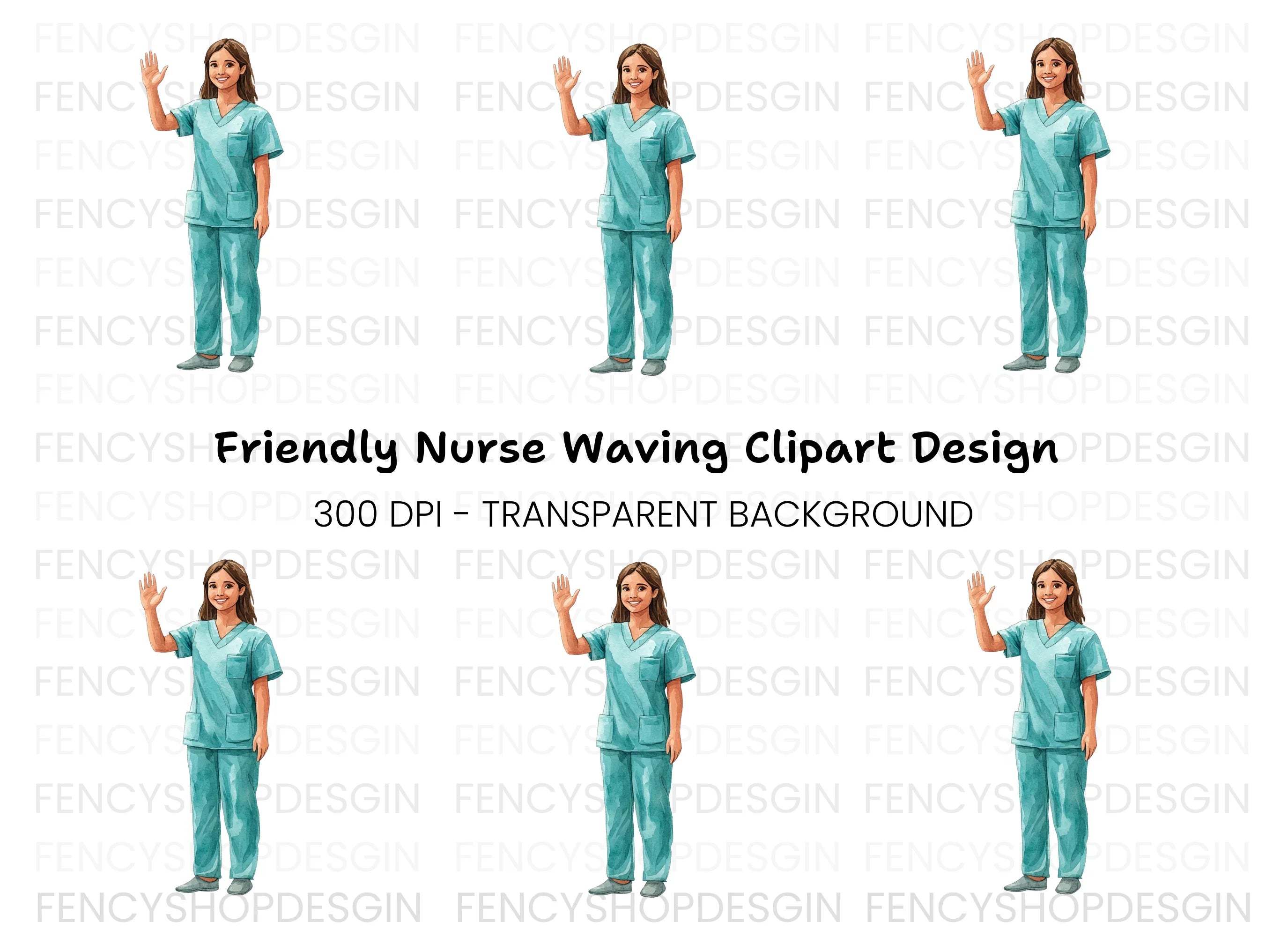 Friendly Nurse Waving Clipart Bundle