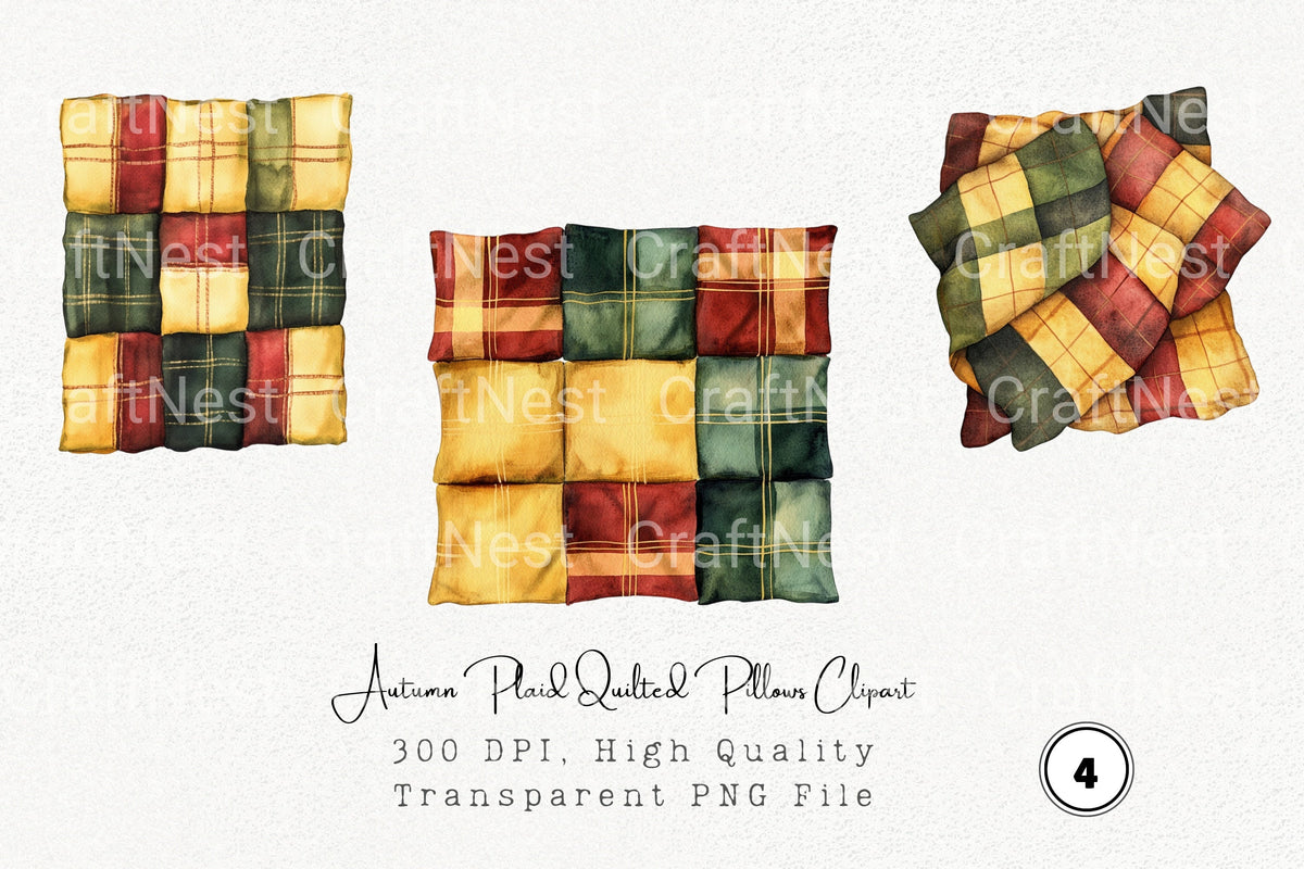 Autumn Plaid Quilted Pillows Clipart Bundle