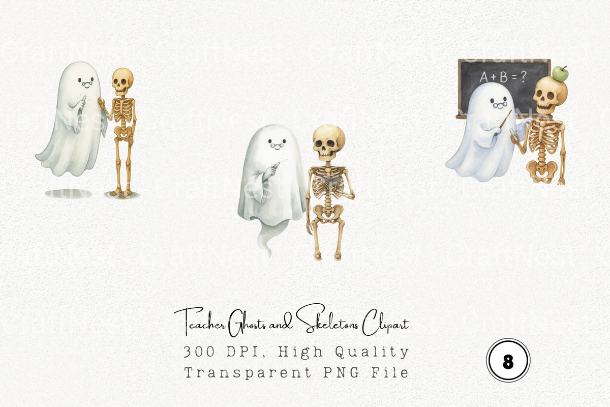 Teacher Ghosts And Skeletons Clipart Bundle