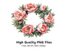 Pink Peony Floral Wreath Clipart Bundle