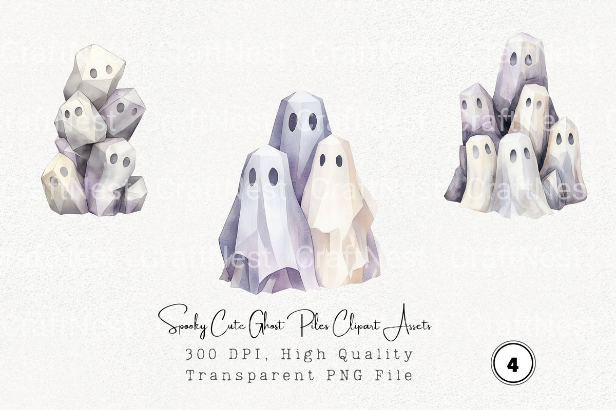 Spooky Cute Ghost Piles Clipart Bundle
