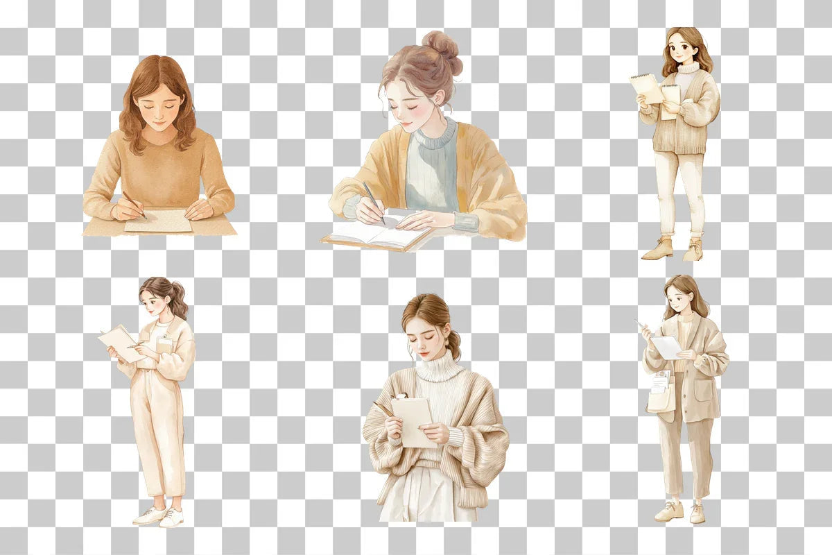 Elegant Woman Writing Letters Clipart Bundle - CraftNest - Digital Crafting and Art
