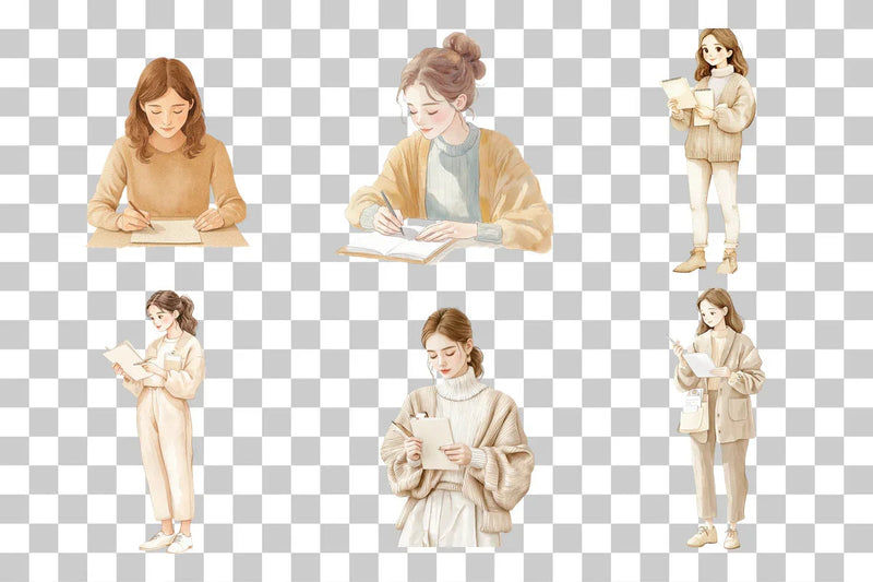 Elegant Woman Writing Letters Clipart Bundle - CraftNest - Digital Crafting and Art