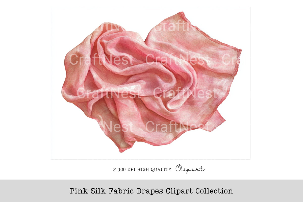 Pink Silk Fabric Drapes Clipart Bundle