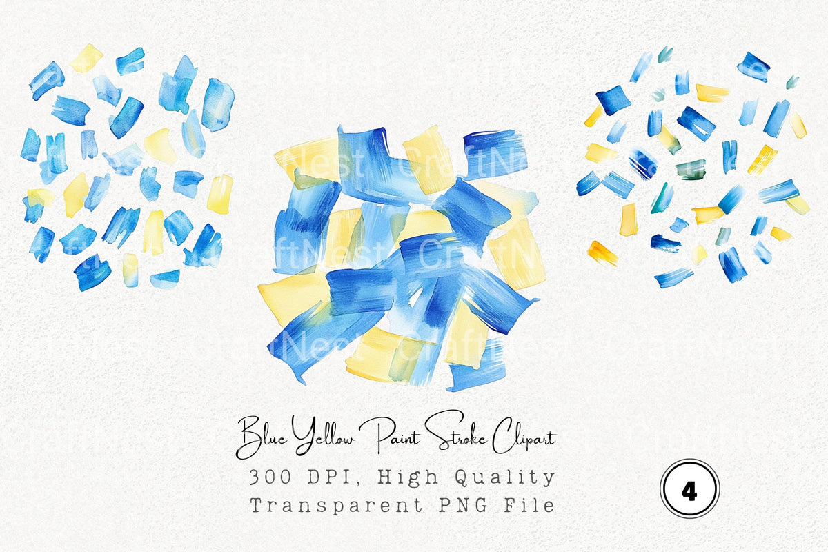 Blue Yellow Paint Stroke Clipart Bundle