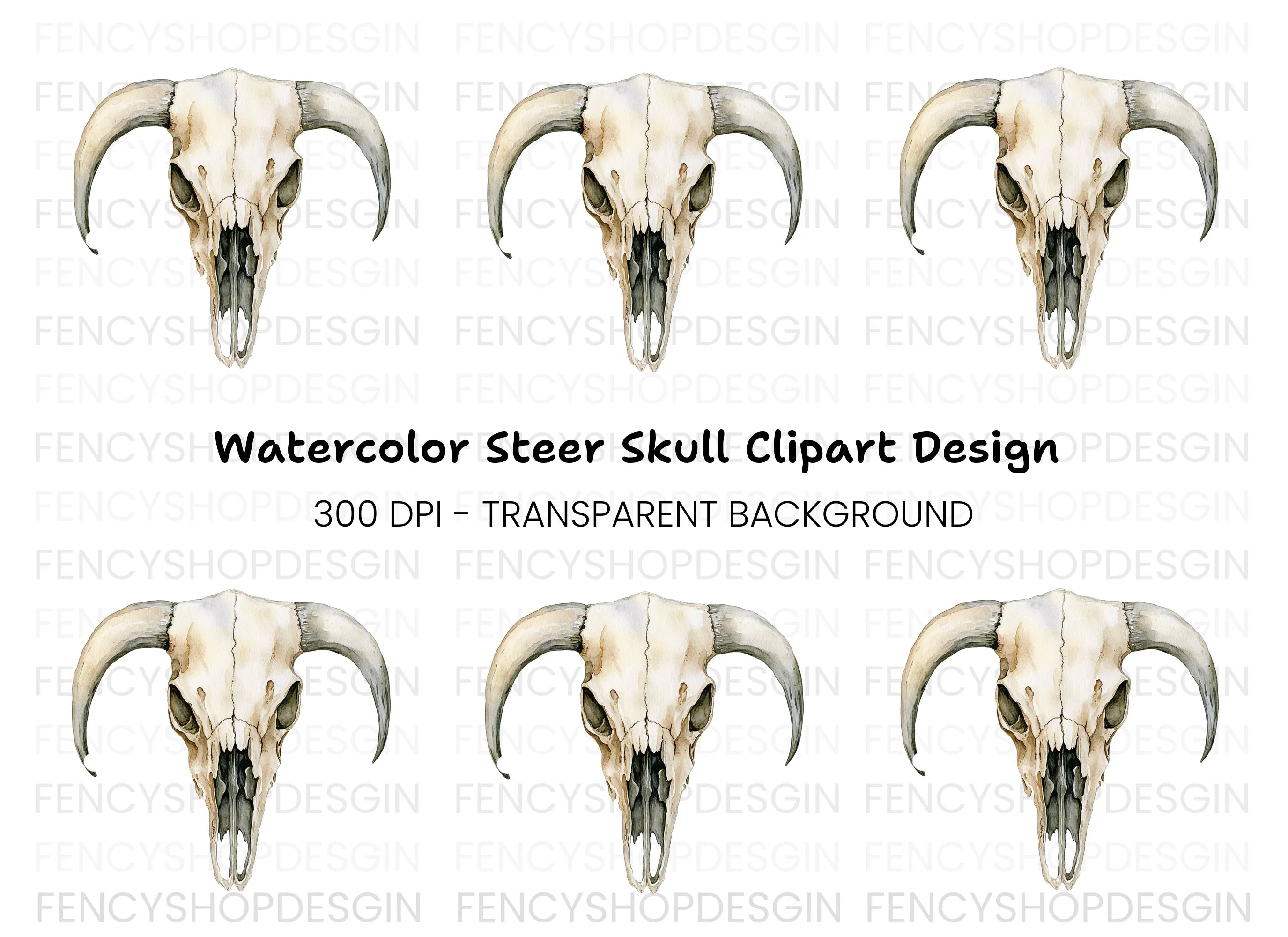 Rustic Cow Skull Illustration Clipart Bundle